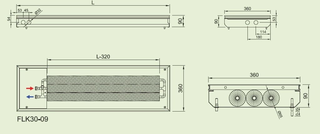 Convector de pardoseala ingropat ISAN ACTIV FLK30-09 2800